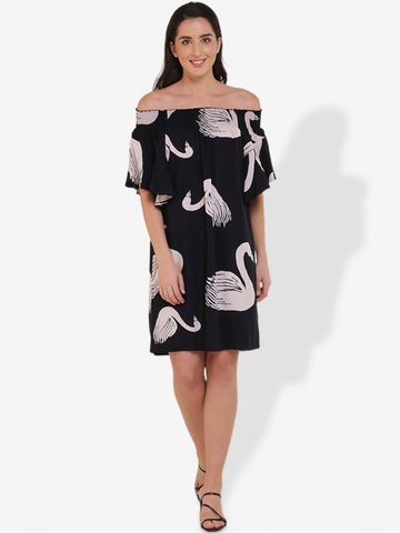 Mala Singh Print Off-Shoulder Flutter Sleeve Dress