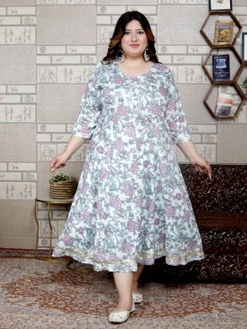 FLAVIA CREATION Plus Size Floral Printed Gotta Patti A-Line Ethnic Dress