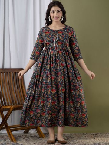 SILAKIVA Floral Printed Gathered Fit and Flare Maternity Dress