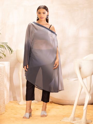 SEW Ombre Women Printed Georgette Kaftan Tunic & Trousers Co-Ord Set