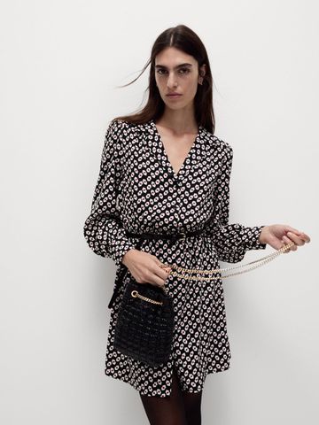 Marks & Spencer Printed Collared Tie Waist Mini Shirt Dress