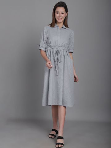 CORSICA Women Striped Shirt Collar A-Line Dress