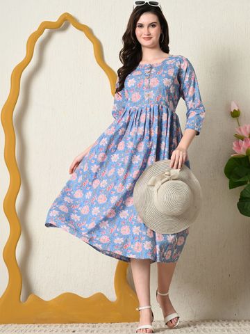 SILAKIVA Floral Print A-Line Midi Dress