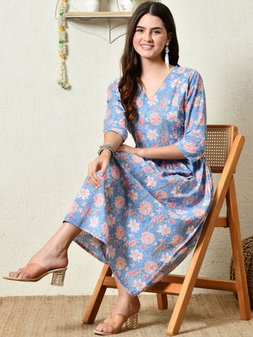 SILAKIVA Floral Print Maternity A-Line Midi Dress