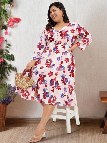 wild U Floral Print A-Line Midi Dress