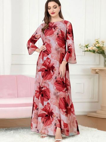JC Mode Floral Print Flared Sleeve Maxi Dress
