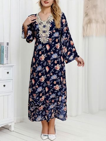 JC Mode Floral Print Flared Sleeve Kaftan Maxi Dress