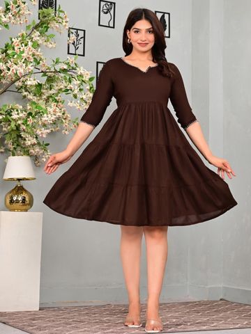 K R Sales Women Solid Fit and Flare Dress