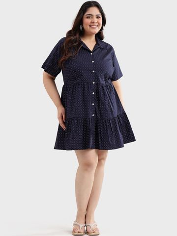 Virgio Printed Cotton Shirt Collar Short Sleeves Mini Plus Size Dress for Women