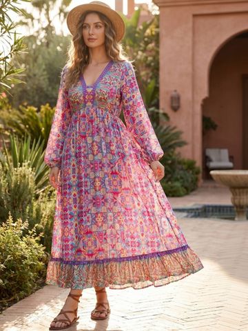 JC Mode Bohemian Print Ruffled Maxi Dress