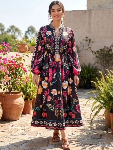 JC Mode Floral Print Fit & Flare Midi Dress