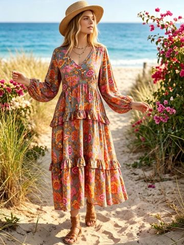 JC Mode Floral Print A-Line Midi Dress