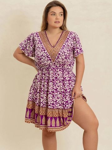 JC Mode Floral Print Flared Sleeve A-Line Dress