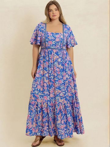 JC Mode Floral Print Flared Sleeve Maxi Dress
