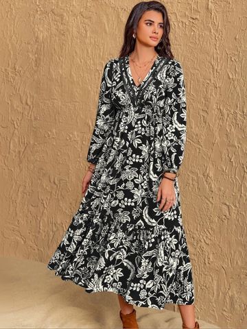 JC Mode Floral Print A-Line Midi Dress