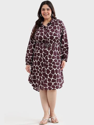 Virgio Printed Cotton Shirt Collar Long Sleeves Midi Plus Size Dresses for Women