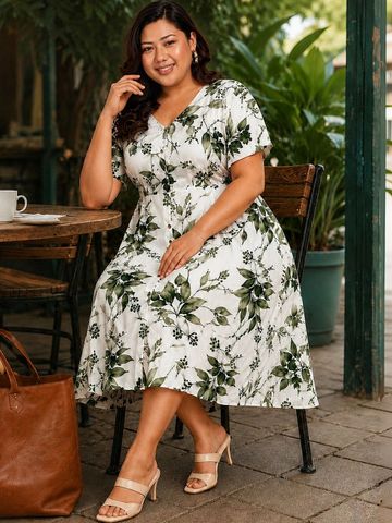 wild U Floral Print Flutter Sleeve Ruffled A-Line Midi Dress