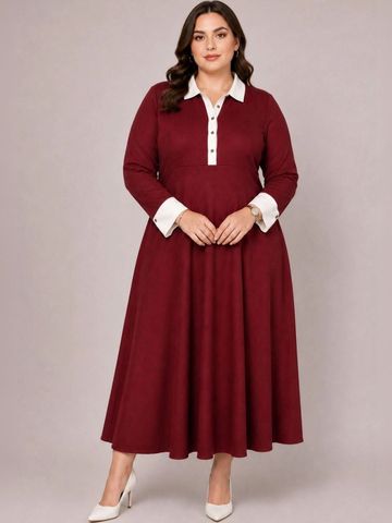 Beyond the Curve - VIRGIO Tencel A-Line Collar Neck Maxi Plus Size Shirt Dress For Women