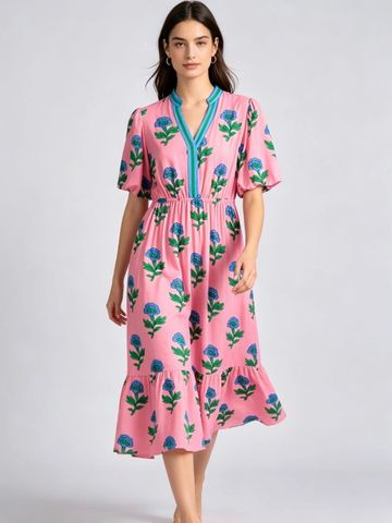 JC Collection Women Floral Print A-Line Midi Dress