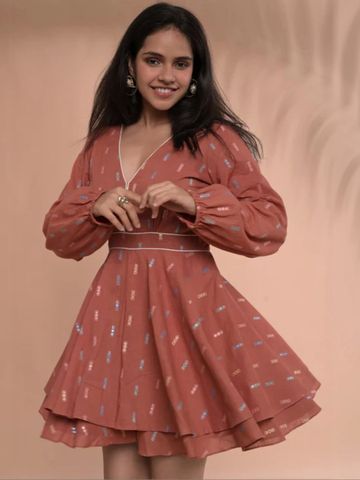 Tanoti Print Puff Sleeve Fit & Flare Mini Dress