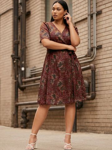 glitchez Floral Print Puff Sleeve Dress