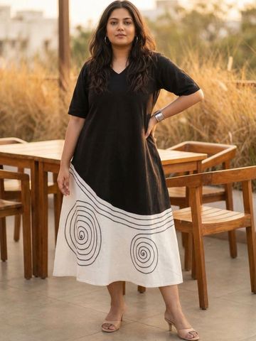 Curvy Lane Print A-Line Midi Dress