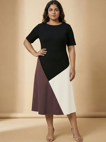 Curvy Lane Colourblocked A-Line Midi Dress