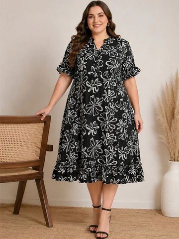 U&F Beyond Floral Print Flutter Sleeve Ruffled A-Line Midi Dress