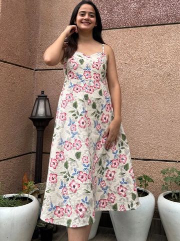 White Chaos Floral Print A-Line Maxi Dress