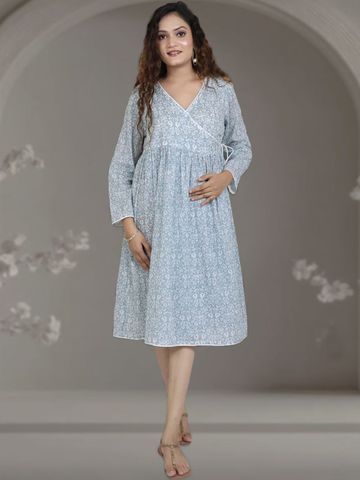 Ayurvastram Printed Cotton V-Neck Long Wrap Dresses