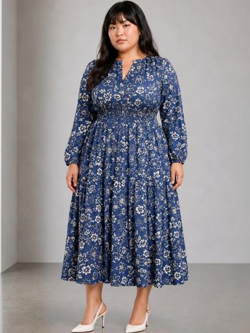 Beyond the Curve - VIRGIO Floral Print A-Line Midi Dress
