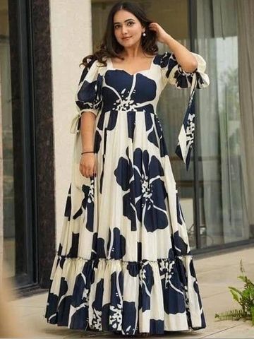 Urban Nakhre Floral Print Puff Sleeve Ruffled Crepe Maxi Dress