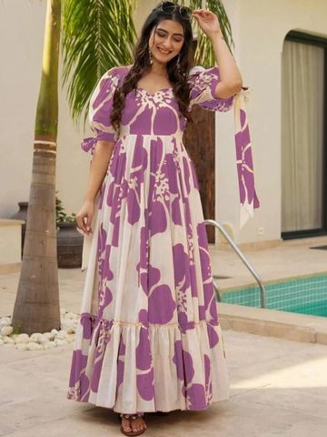 Urban Nakhre Floral Print Puff Sleeve Ruffled Crepe Maxi Dress