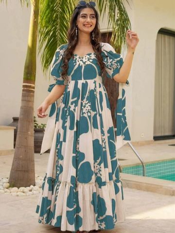 Urban Nakhre Print Puff Sleeve Ruffled Crepe Maxi Dress