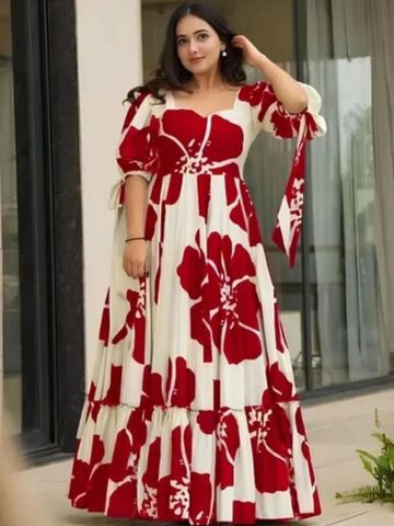 Urban Nakhre Floral Print Puff Sleeve Crepe Maxi Dress