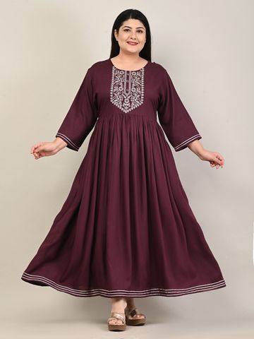 Swasti Plus Size Ethnic Embroidered Maxi Fit & Flare Ethnic Dress