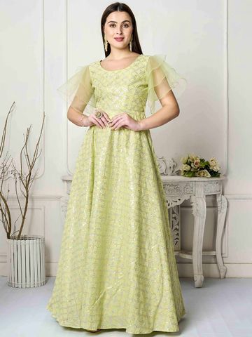 Ethnovog Embellished Flutter Sleeves Sequinned Cotton Fit & Flare Dress
