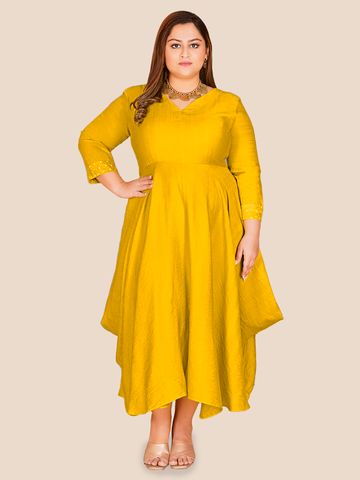 Curvy Lane Women Plus Size Fit & Flare Silk Ethnic Midi Dress