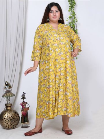 Swasti Plus Size Floral Print Puff Sleeve A-Line Dress