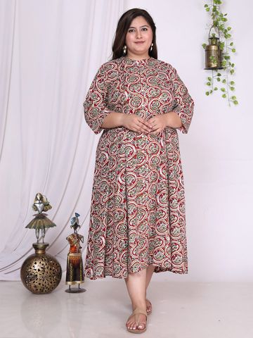 Swasti Plus Size Floral Printed Fit and Flare Midi Dress