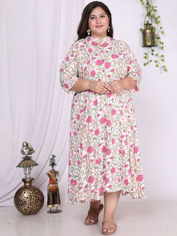 Swasti Floral Printed Mandarin Collar A-Line Dress