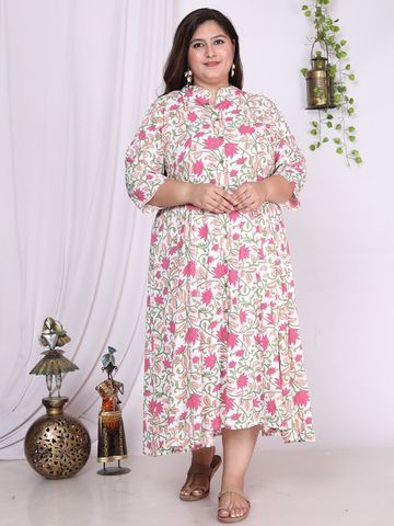 Swasti Floral Printed Mandarin Collar A-Line Maxi Ethnic Dress