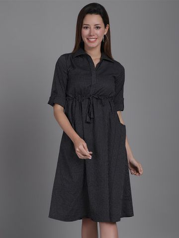 Aarsha Striped Cotton Shirt Midi Dress