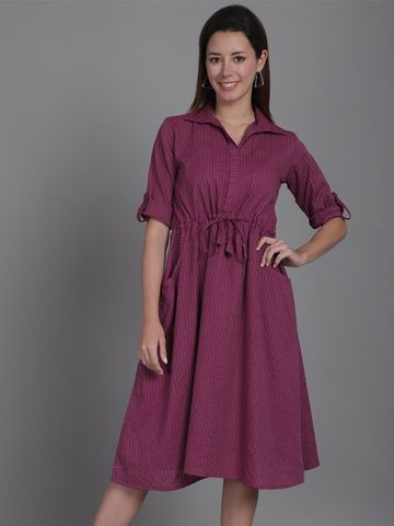Aarsha Striped Cotton Shirt Midi Dress