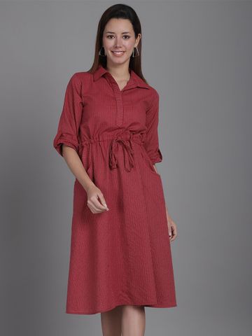 Aarsha Striped Cotton Shirt Midi Dress