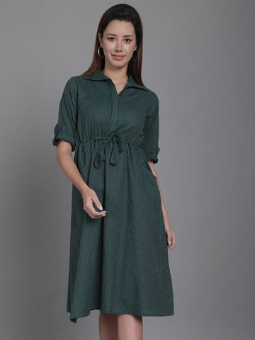 Aarsha Striped Cotton Shirt Midi Dress