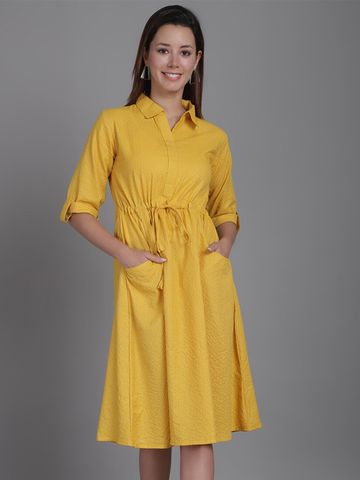 Aarsha Striped Cotton Shirt Midi Dress