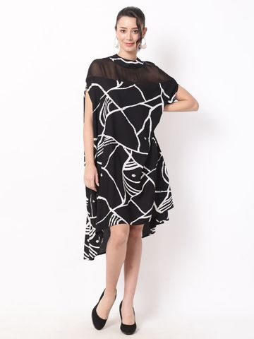 Ranng Black Digital Printed Knee Length Kaftan Dress
