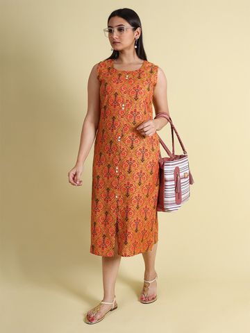 GRANTH FASHION Ethnic Motifs Printed Sleeveless Shirt Midi Dress
