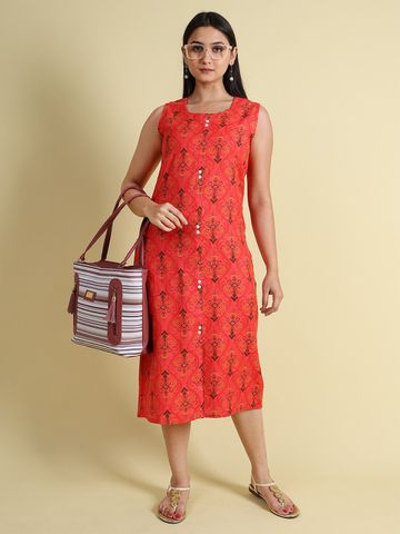 GRANTH FASHION Floral Printed Sleeveless Square Neck Straight A-Line Dress